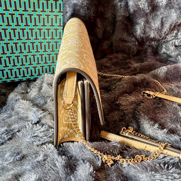 Tory Burch T Monogram Raffia Gold Chain purse Natural - Picture 5 of 12